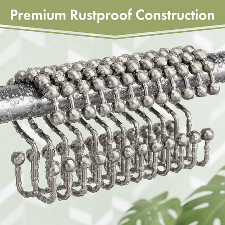 AmazerBath Matte Nickel metal double shower curtain hooks, set of 12, product detail view in Modern style.