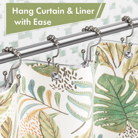 AmazerBath Matte Nickel metal double shower curtain hooks, set of 12, product detail view in Modern style.