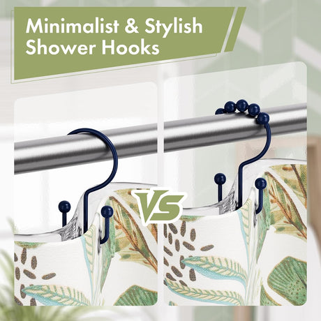 AmazerBath Navy Blue metal double shower curtain hooks, set of 12, product detail view in Minimalist style.