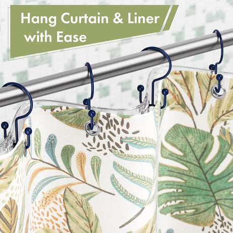 AmazerBath Navy Blue metal double shower curtain hooks, set of 12, product detail view in Minimalist style.