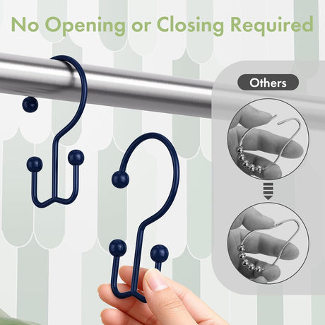 AmazerBath Navy Blue metal double shower curtain hooks, set of 12, product detail view in Minimalist style.