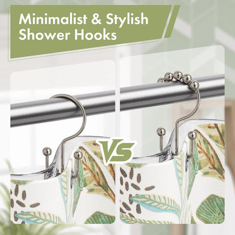 AmazerBath Nickel metal double shower curtain hooks, set of 12, product detail view in Modern style.
