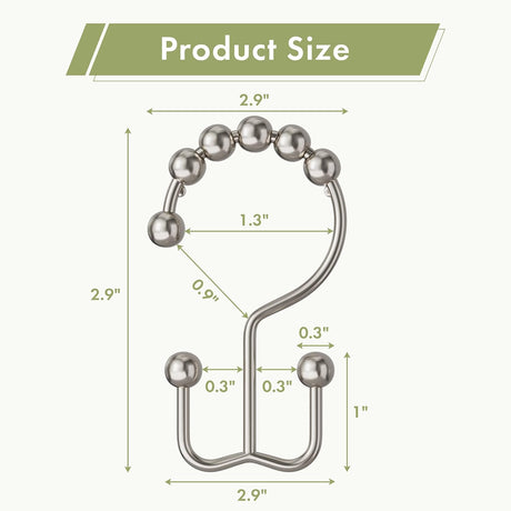 AmazerBath Nickel metal double shower curtain hooks, set of 12, product detail view in Modern style.