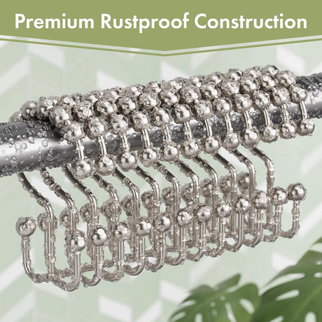 AmazerBath Nickel metal double shower curtain hooks, set of 12, product detail view in Modern style.