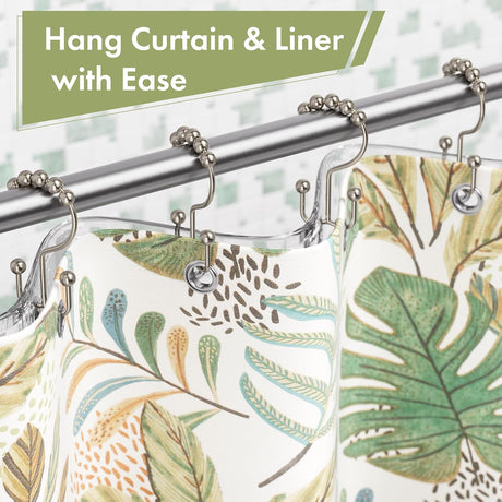 AmazerBath Nickel metal double shower curtain hooks, set of 12, product detail view in Modern style.