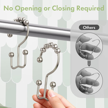 AmazerBath Nickel metal double shower curtain hooks, set of 12, product detail view in Modern style.