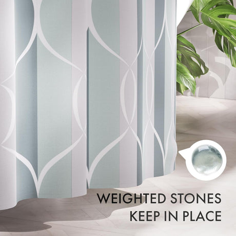 AmazerBath Modern Link Geometric Shower Curtain with 12 Rings in Green-Grey, product gallery view highlighting the design ...