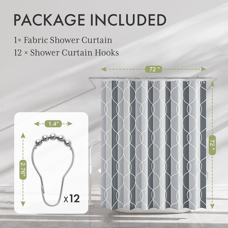 AmazerBath Modern Link Geometric Shower Curtain with 12 Rings in Grey, product gallery view highlighting the design and fi...