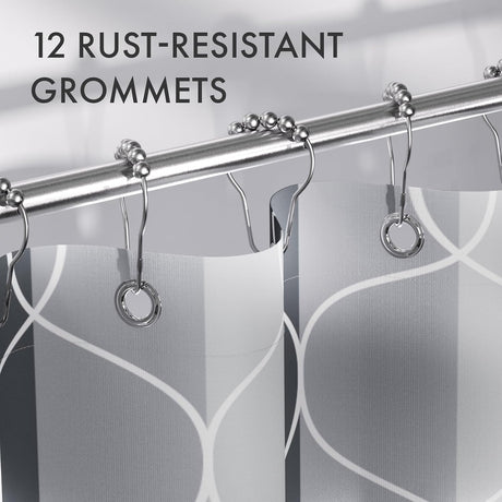 AmazerBath Modern Link Geometric Shower Curtain with 12 Rings in Grey, product gallery view highlighting the design and fi...