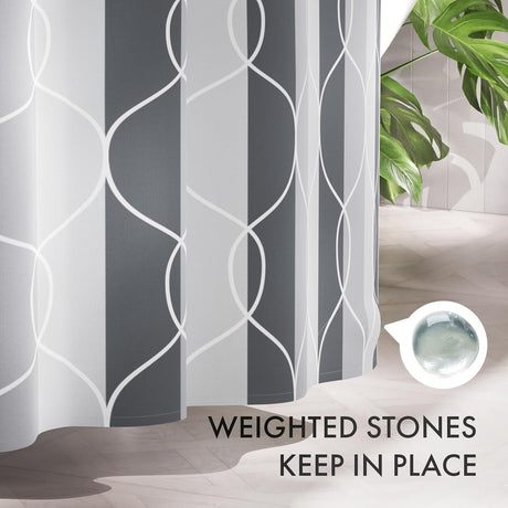 AmazerBath Modern Link Geometric Shower Curtain with 12 Rings in Grey, product gallery view highlighting the design and fi...