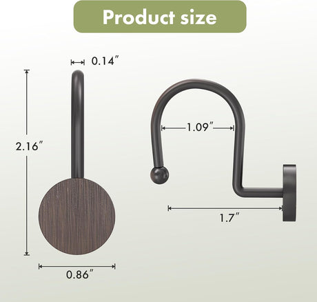 AmazerBath Modern Round Shower Curtain Hooks, Set of 12 in Bronze, product detail image.