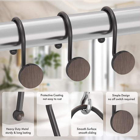 AmazerBath Modern Round Shower Curtain Hooks, Set of 12 in Bronze, product detail image.