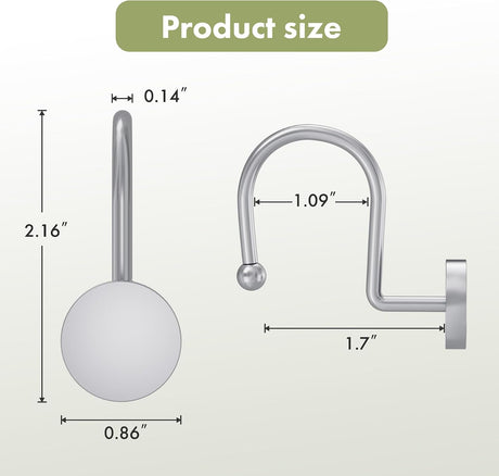 AmazerBath Modern Round Shower Curtain Hooks, Set of 12 in Chrome, product detail image.