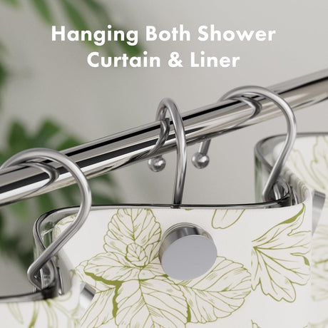 AmazerBath Modern Round Shower Curtain Hooks, Set of 12 in Chrome, product detail image.