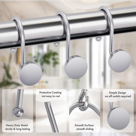 AmazerBath Modern Round Shower Curtain Hooks, Set of 12 in Chrome, product detail image.