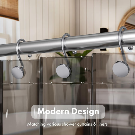 AmazerBath Modern Round Shower Curtain Hooks, Set of 12 in Chrome, product detail image.