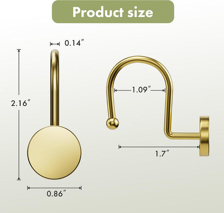 AmazerBath Modern Round Shower Curtain Hooks, Set of 12 in Gold, product detail image.