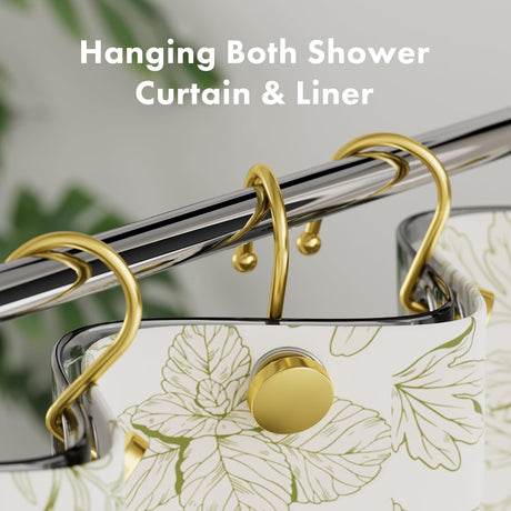AmazerBath Modern Round Shower Curtain Hooks, Set of 12 in Gold, product detail image.