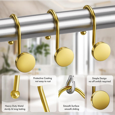 AmazerBath Modern Round Shower Curtain Hooks, Set of 12 in Gold, product detail image.