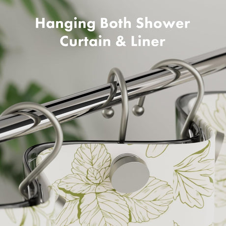 AmazerBath Modern Round Shower Curtain Hooks, Set of 12 in Matte Nickel, product detail image.