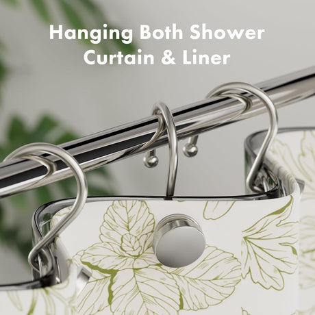 AmazerBath Modern Round Shower Curtain Hooks, Set of 12 in Nickel, product detail image.