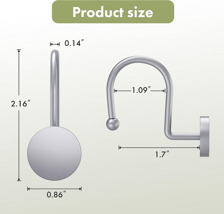 AmazerBath Modern Round Shower Curtain Hooks, Set of 12 in Silver, product detail image.