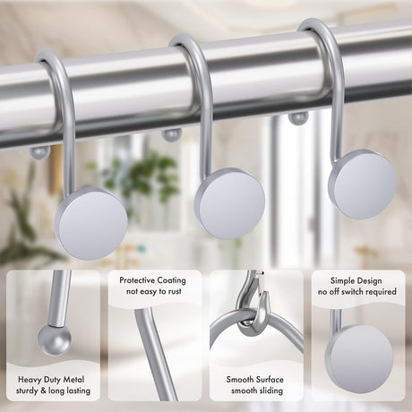 AmazerBath Modern Round Shower Curtain Hooks, Set of 12 in Silver, product detail image.