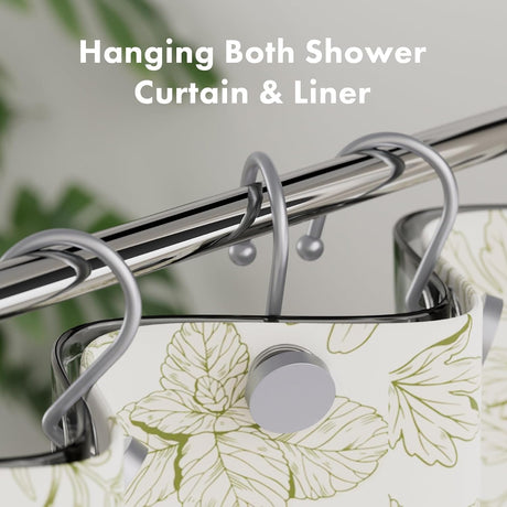 AmazerBath Modern Round Shower Curtain Hooks, Set of 12 in Silver, product detail image.