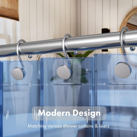 AmazerBath Modern Round Shower Curtain Hooks, Set of 12 in Silver, product detail image.