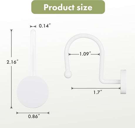 AmazerBath Modern Round Shower Curtain Hooks, Set of 12 in White, product detail image.