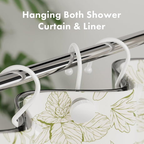 AmazerBath Modern Round Shower Curtain Hooks, Set of 12 in White, product detail image.