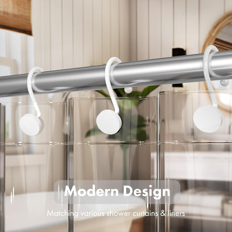 AmazerBath Modern Round Shower Curtain Hooks, Set of 12 in White, product detail image.