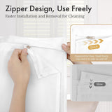 Installation steps for the Hookless Boho Shower Curtain with Detachable Liner in black.