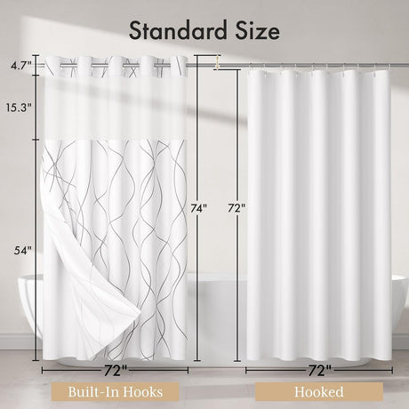 AmazerBath Hookless Boho Shower Curtain with Detachable Liner in Grey, product detail image.