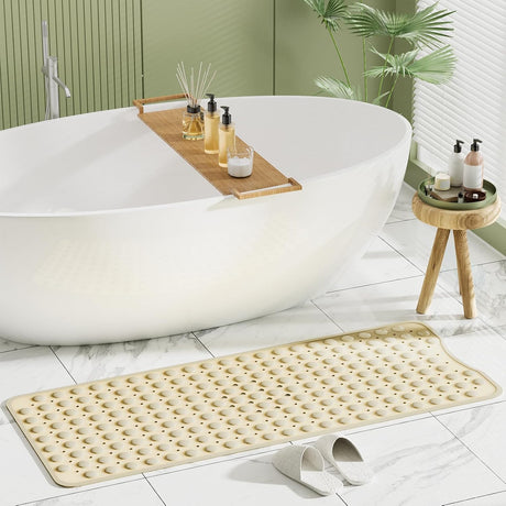 AmazerBath Beige non-slip bathtub mat in a bathroom scene