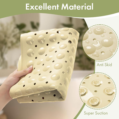 AmazerBath Beige non-slip bathtub mat material and suction cup details