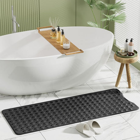 AmazerBath Black non-slip bathtub mat in a bathroom scene