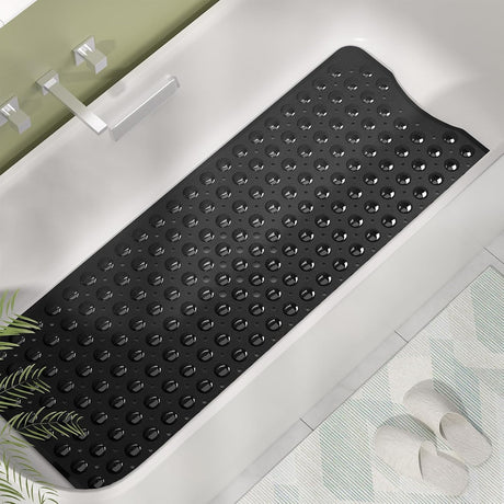AmazerBath Black non-slip bathtub mat in a bathtub
