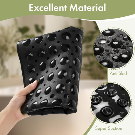 AmazerBath Black non-slip bathtub mat material and suction cup details