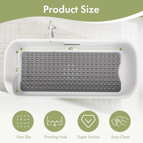 AmazerBath Clear Black non-slip bathtub mat 40 x 16 inch dimensions