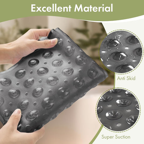 AmazerBath Clear Black non-slip bathtub mat material and suction cup details