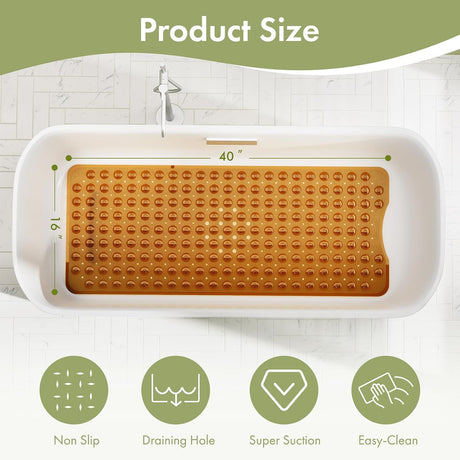 AmazerBath Clear Brown non-slip bathtub mat 40 x 16 inch dimensions