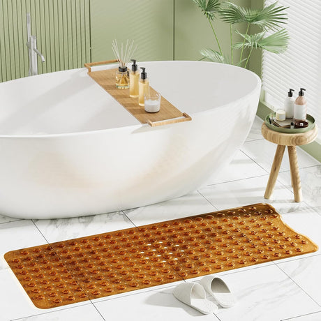 AmazerBath Clear Brown non-slip bathtub mat in a bathroom scene