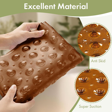 AmazerBath Clear Brown non-slip bathtub mat material and suction cup details