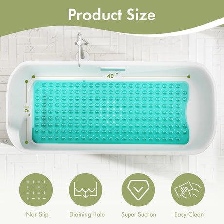 AmazerBath Clear Green non-slip bathtub mat 40 x 16 inch dimensions