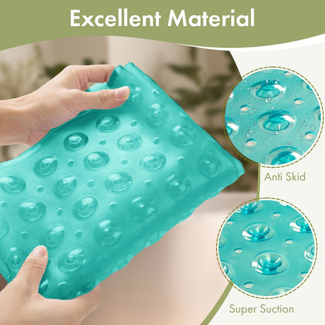 AmazerBath Clear Green non-slip bathtub mat material and suction cup details