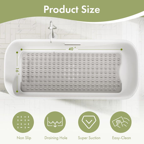 AmazerBath Clear Grey non-slip bathtub mat 40 x 16 inch dimensions