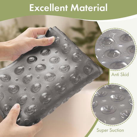 AmazerBath Clear Grey non-slip bathtub mat material and suction cup details