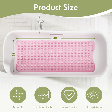 AmazerBath Clear Pink non-slip bathtub mat 40 x 16 inch dimensions
