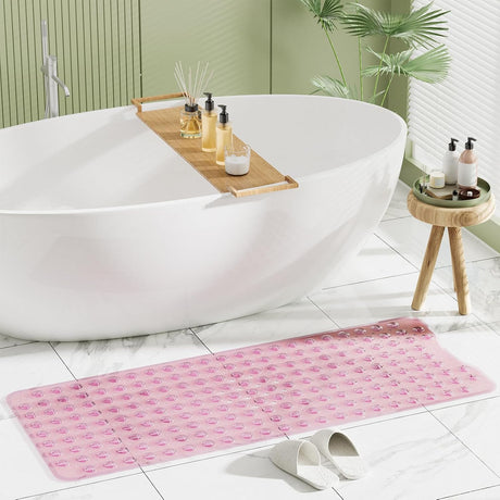 AmazerBath Clear Pink non-slip bathtub mat in a bathroom scene